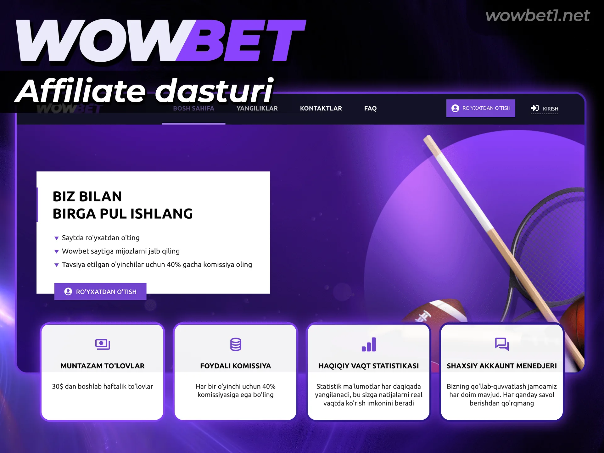 Wowbet affiliate dasturiga a'zo bo'ling va hamkorlik orqali daromad oling.