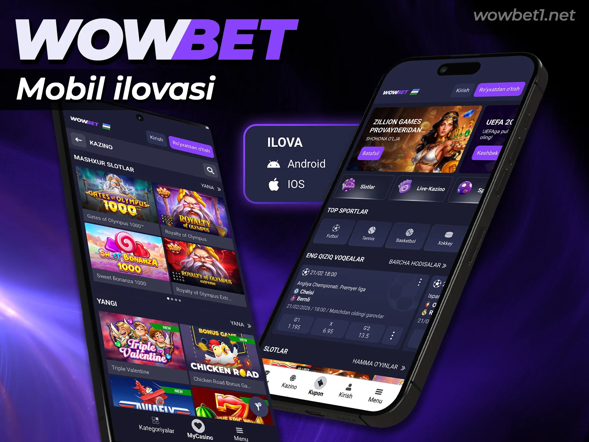 Android va iOS qurilmalari uchun Wowbet mobil ilovasi orqali o'ynashni boshlang.