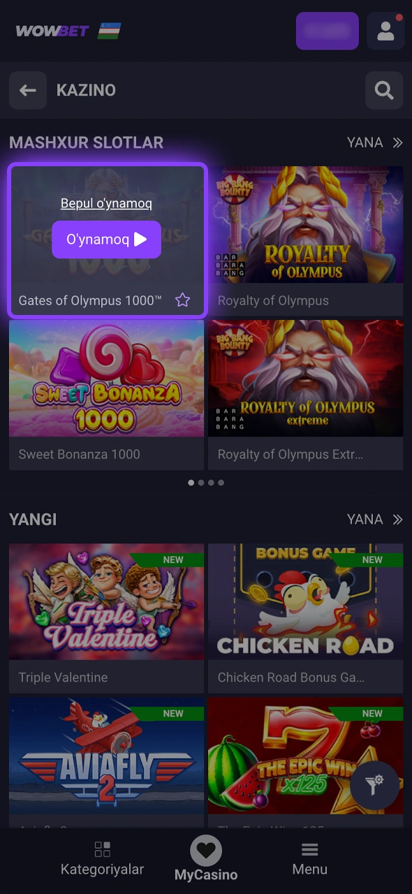 Wowbet Uzbekistan saytida o'ynashni boshlang va yutuqlarni qo'lga kiriting.