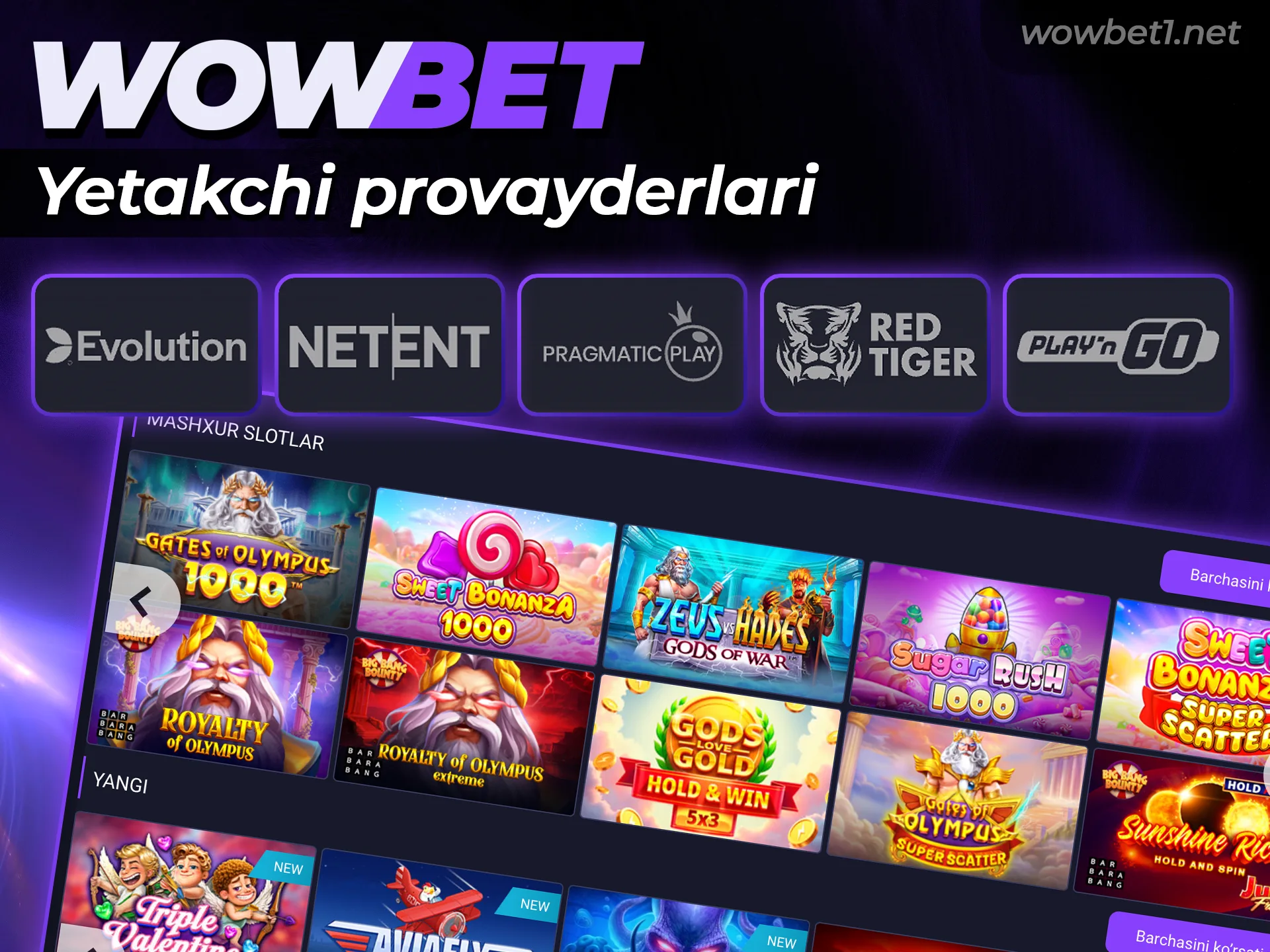 Wowbet kazino bo'limidagi yetakchi provayderlar tomonidan taqdim etilgan o'yinlarni sinab ko'ring.