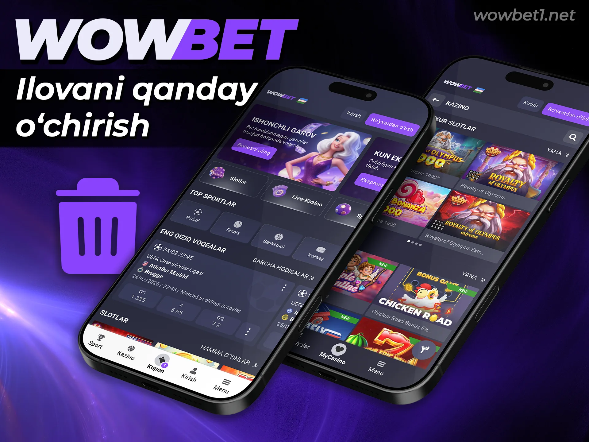 Wowbet ilovasini qurilmangizdan qanday o’chirish bo’yicha ko’rsatmalarni ko’ring.