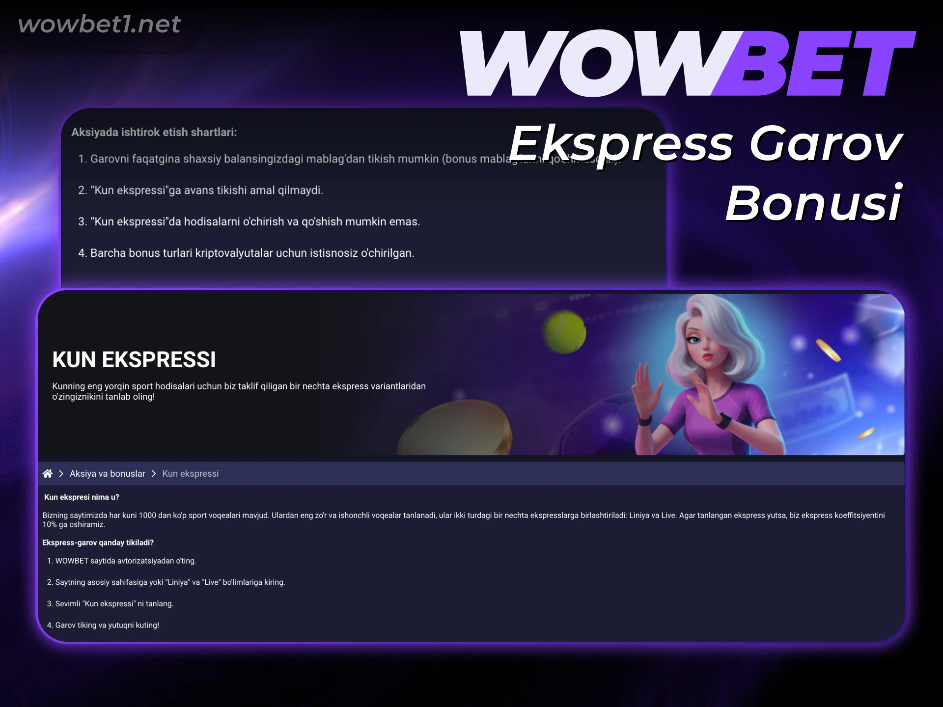 Ekspress garovlar tikib Wowbet Bonuslari ulushini yanada ko'paytiring va yuting.