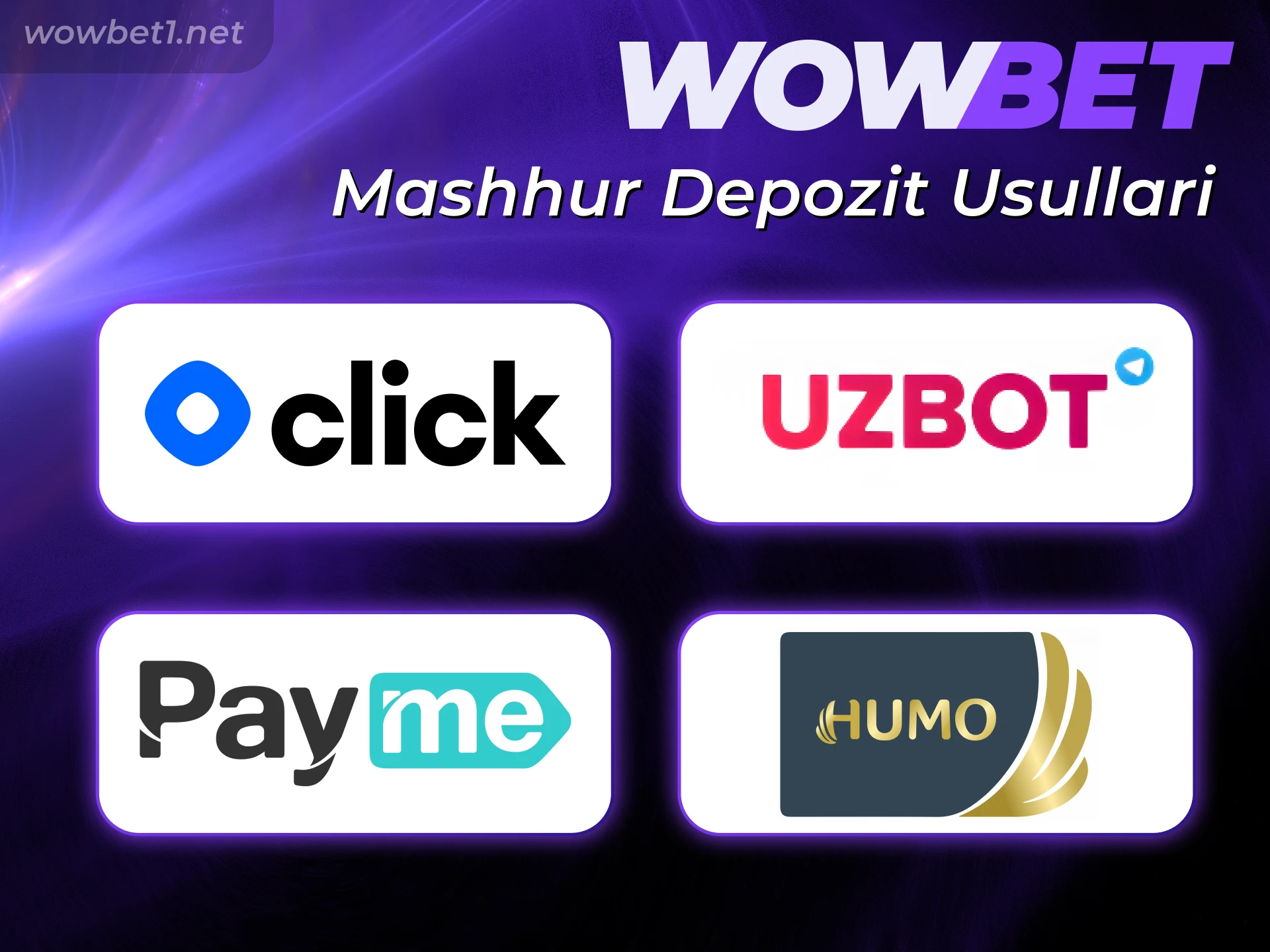 O'zbekistonda eng mashhur Wowbet Depozit usullarini tanlang va hisobingizni to'ldiring.