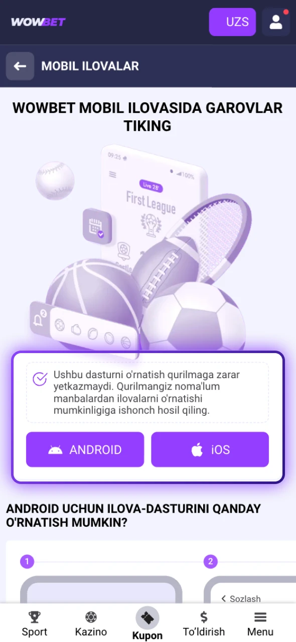 Smartfoningiz uchun Wowbet E-Sports rasmiy ilovasini hoziroq yuklab olishni boshlang.