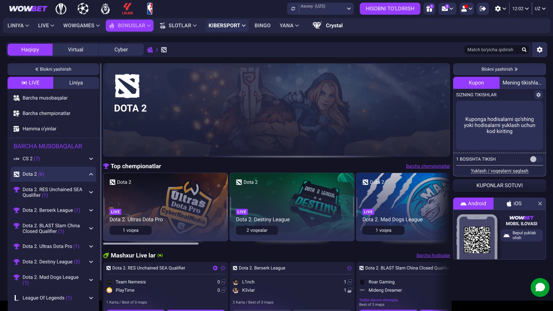 O'zingiz yoqtirgan kiber o'yinga Wowbet E-Sports orqali birinchi garovingizni tiking.