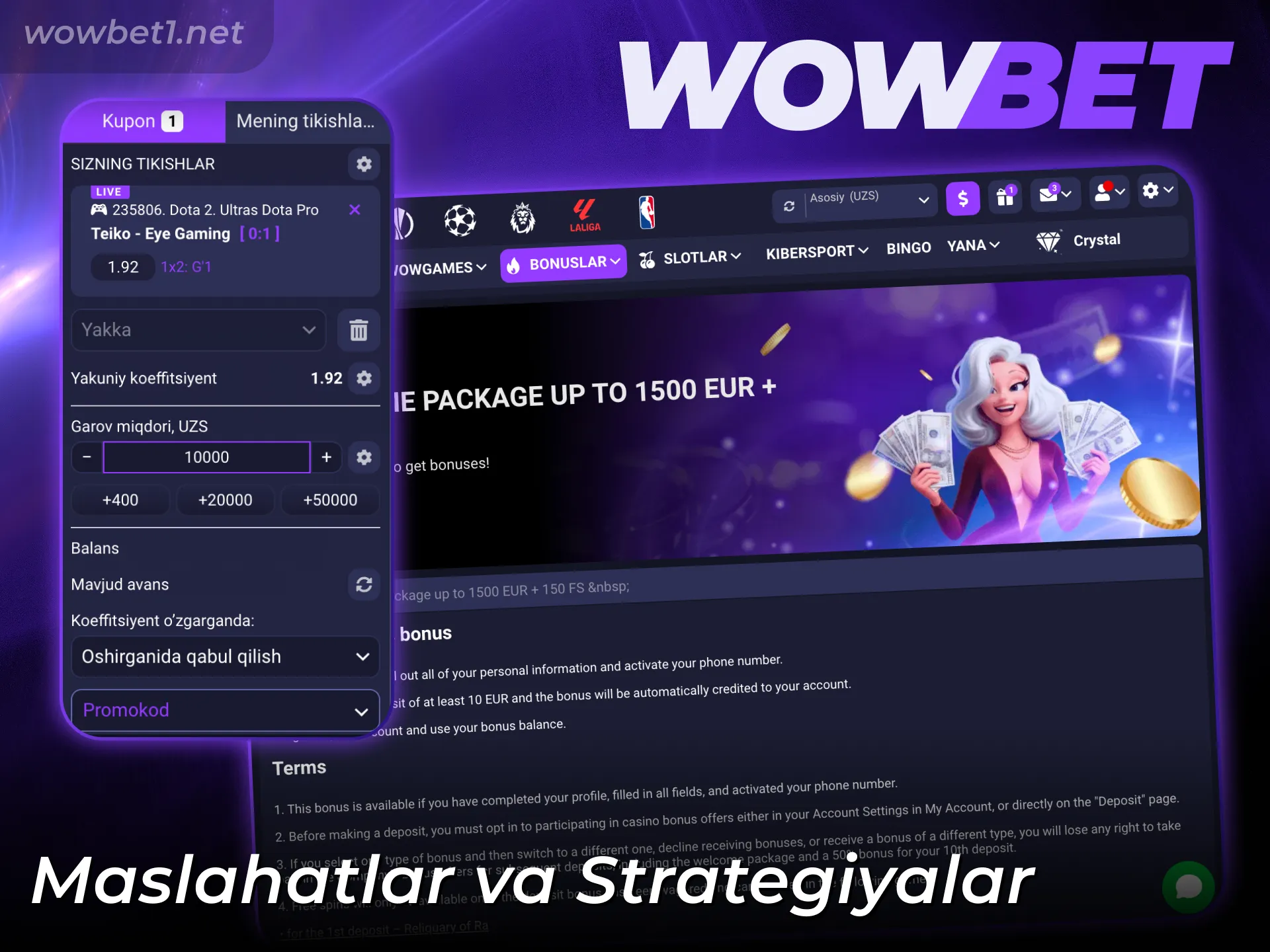 Wowbet E-Sports yordamida samarali tikish uchun strategiyalar va foydali maslahatlardan foydalaning.