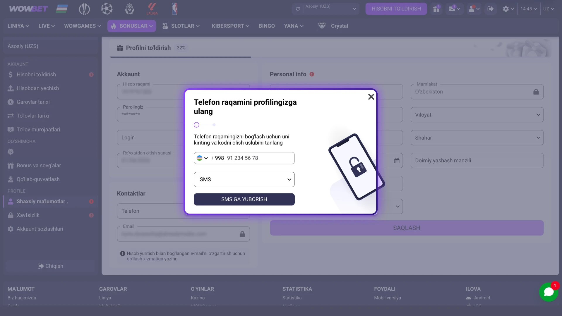 Yangi hisobni faollashtiring va Wowbet Ro’yxatdan O’tish imkoniyatlaridan foydalaning.