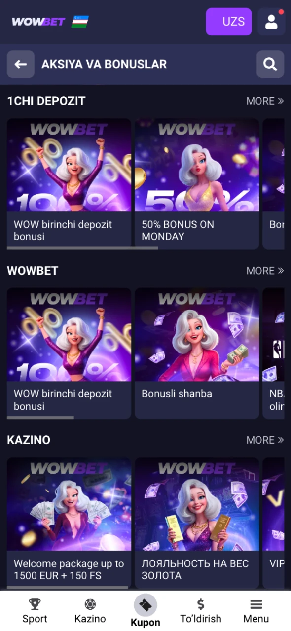 Bonus imkoniyatidan foydalanish uchun Wowbet Ro’yxatdan O’tish taklifini faollashtiring.