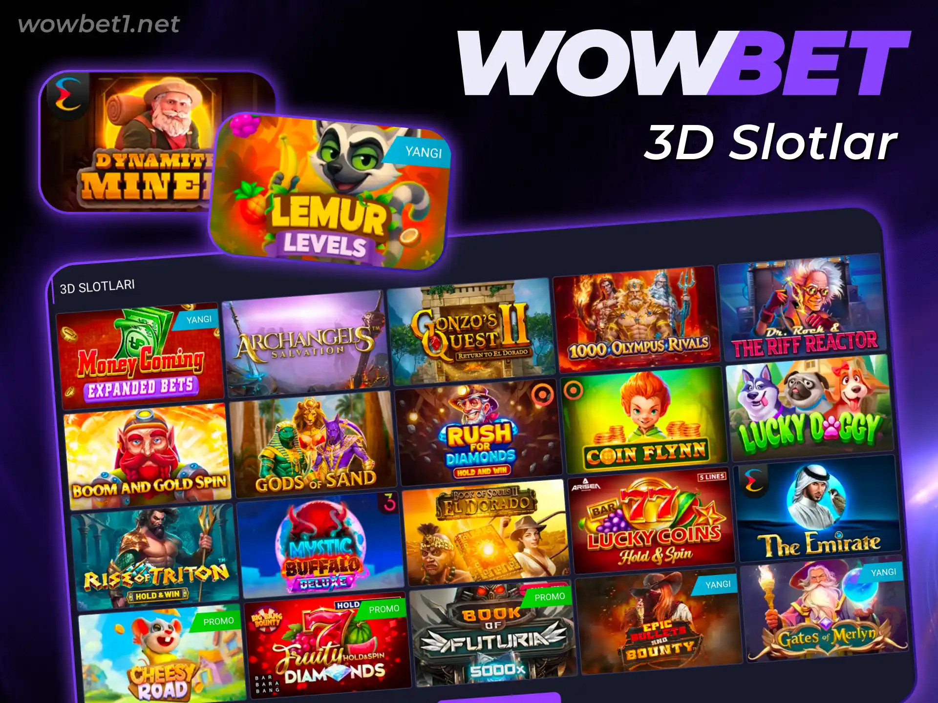 Yuqori sifatli grafikaga ega 3D Wowbet Slotlari oʻyinlari olamiga darhol shoʻngʻing.