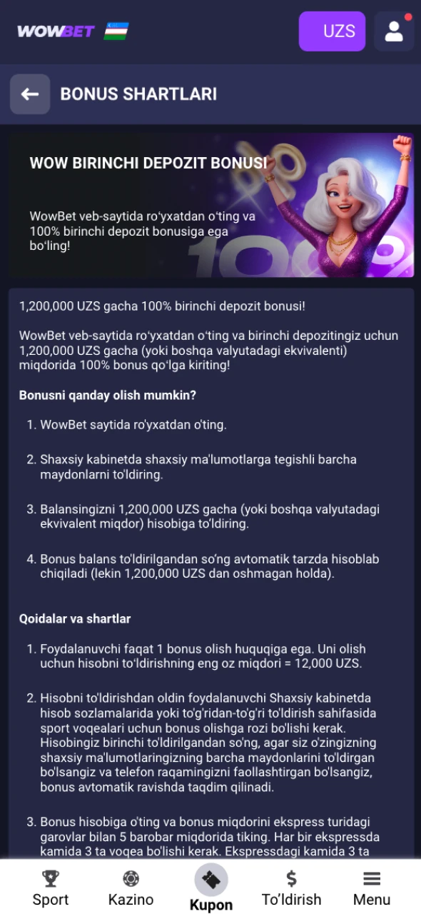 Yutuq imkoniyatini oshirish uchun Wowbet Slotlari maxsus bonusini darhol faollashtiring.