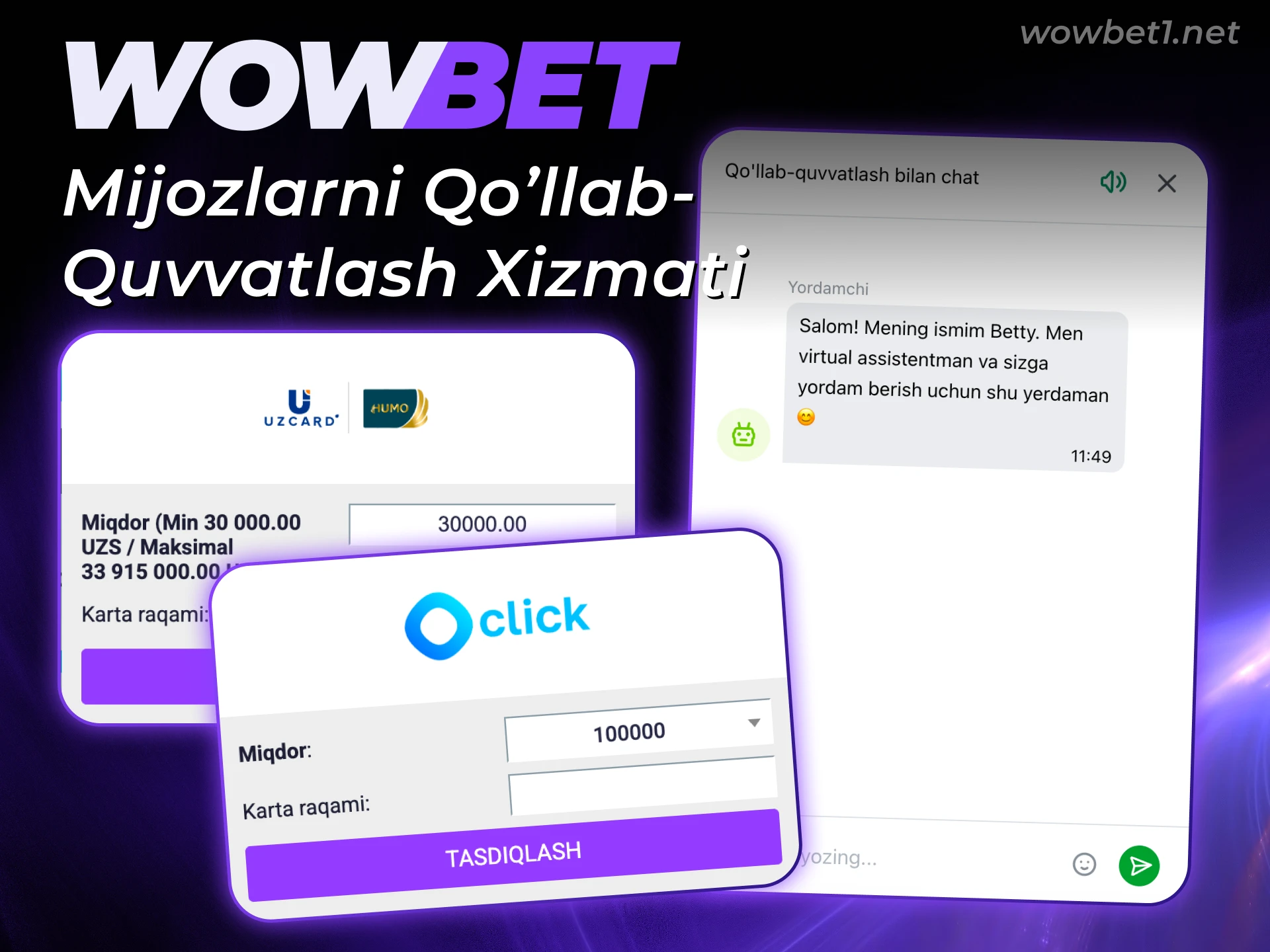 Wowbet pulni yechib olish jarayonida yordam olish uchun qo'llab-quvvatlash xizmatiga yozing.