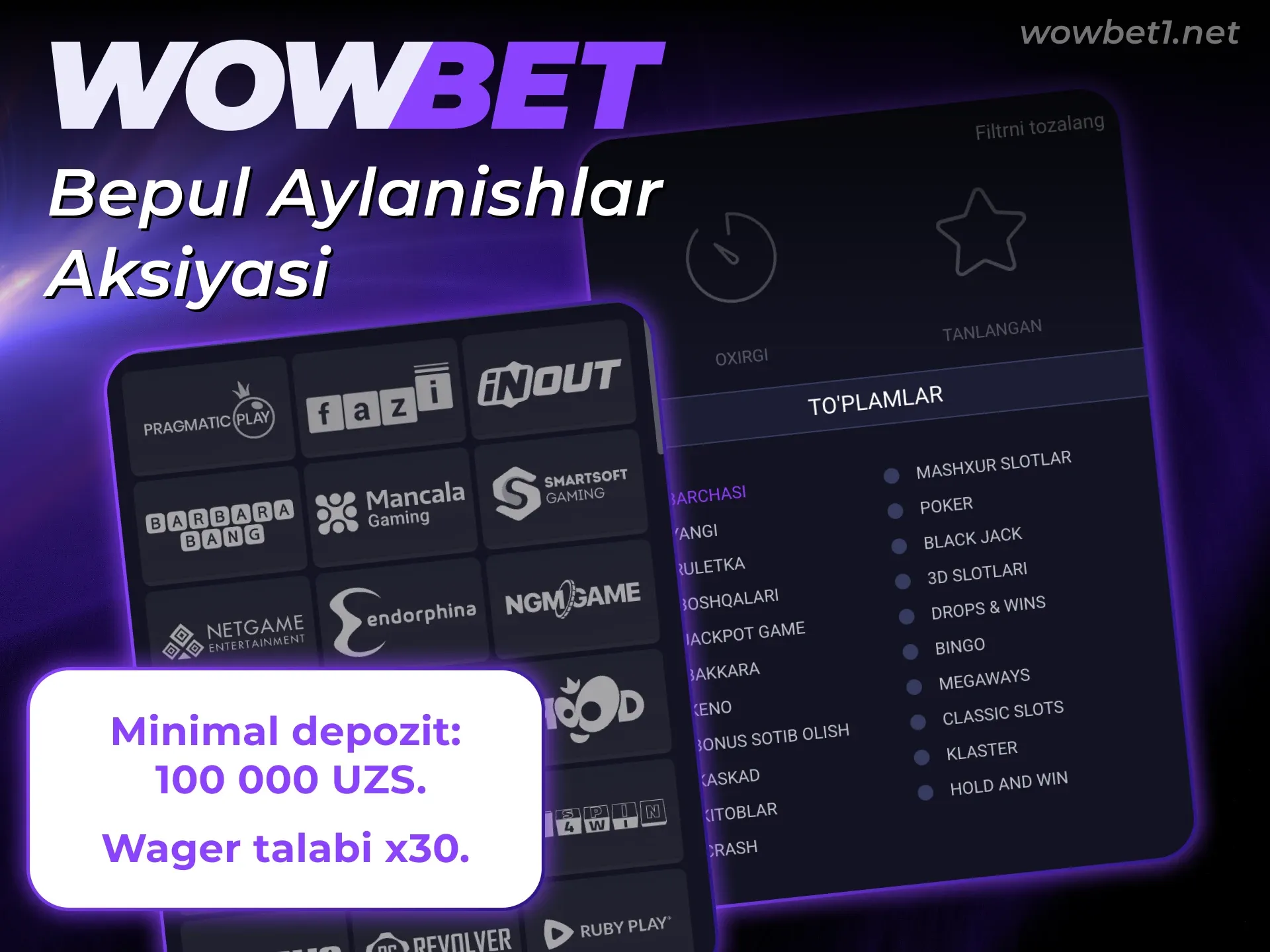 Kazino slotlarida Wowbet Bonuslari bepul aylanishlar aksiyasini faollashtiring va yuting.
