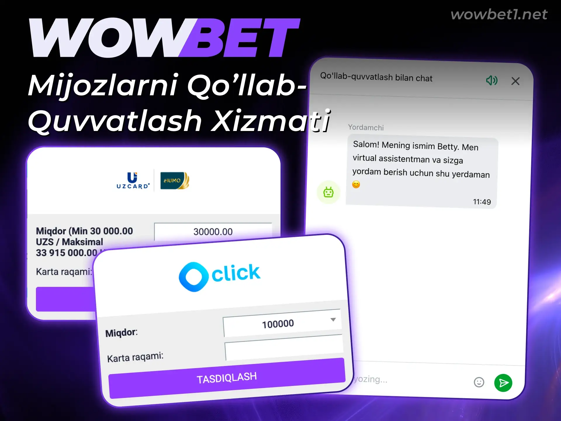 Wowbet pulni yechib olish jarayonida yordam olish uchun qo'llab-quvvatlash xizmatiga yozing.
